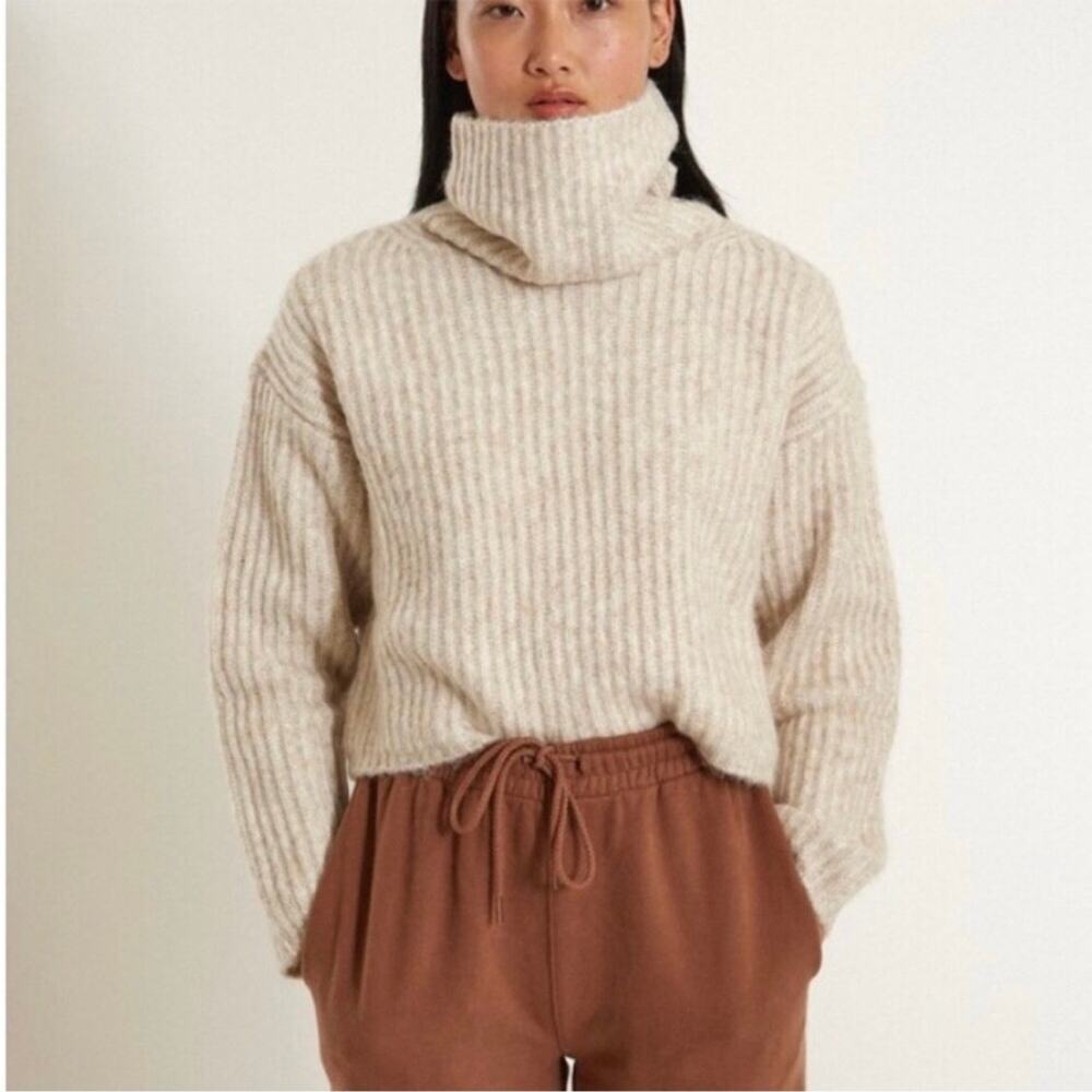 Thakoon Cropped Ribbed Chunky Knit Turtleneck Sweater in Oatmeal Women's Size M